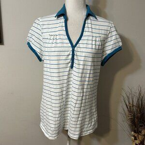 Faded Glory Women Polo Shirt Top Striped Short Sleeve V-Neck Buttons Sz 1X 16W